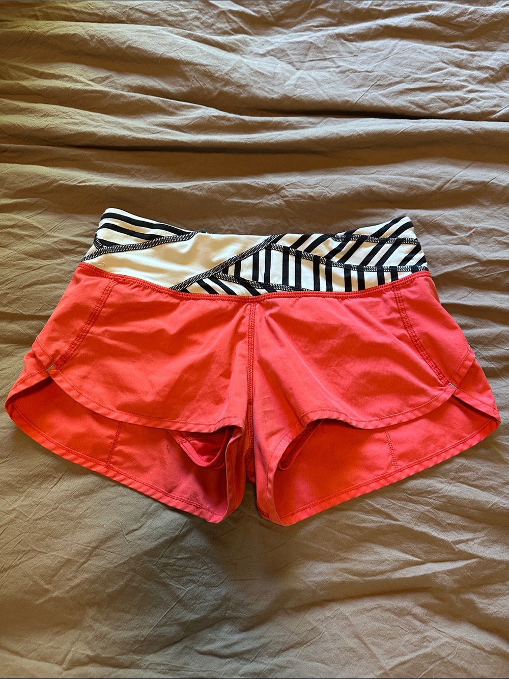 Lululemon Athletica limited edition Red Speed Shorts with Striped Waistband